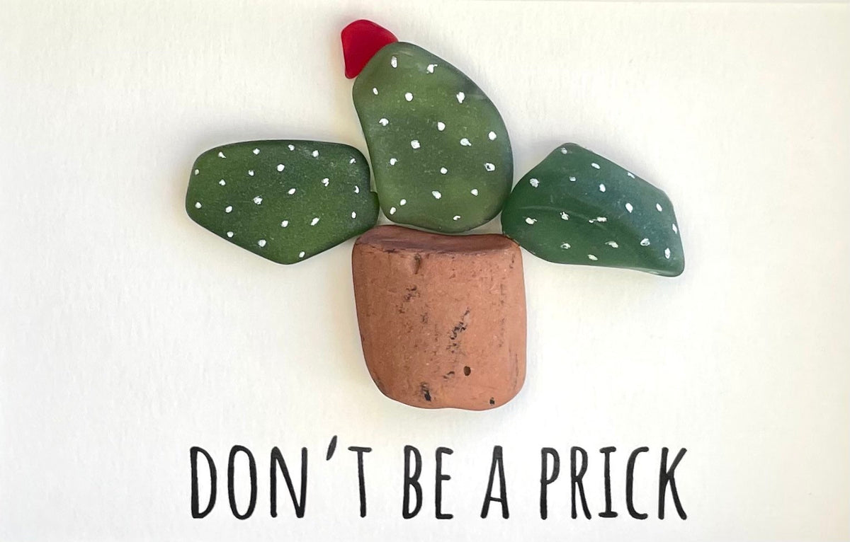 Don’t Be A Prick Cactus Sea Glass Art, 5x7 Framed Funny Modern Artwork, Perfect Gift