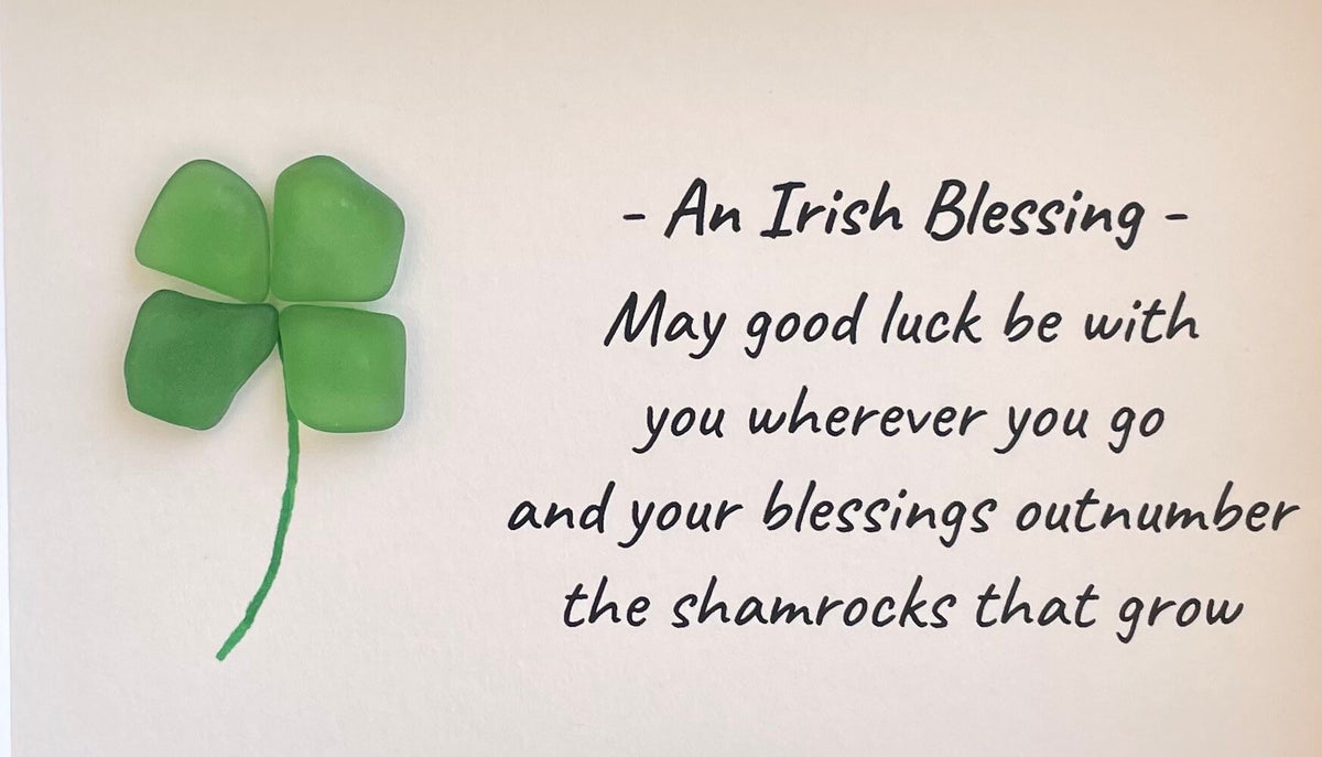 Irish Blessing Shamrock Sea Glass Art, 5x7 Framed Picture, St Patrick’s Day, Ireland