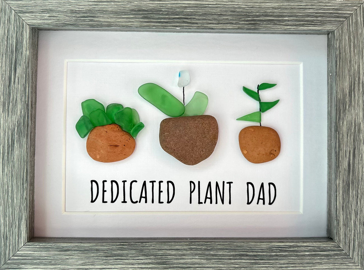Plant Dad Sea Glass Picture, 5x7 Framed Art for Gardener, Plant Lover