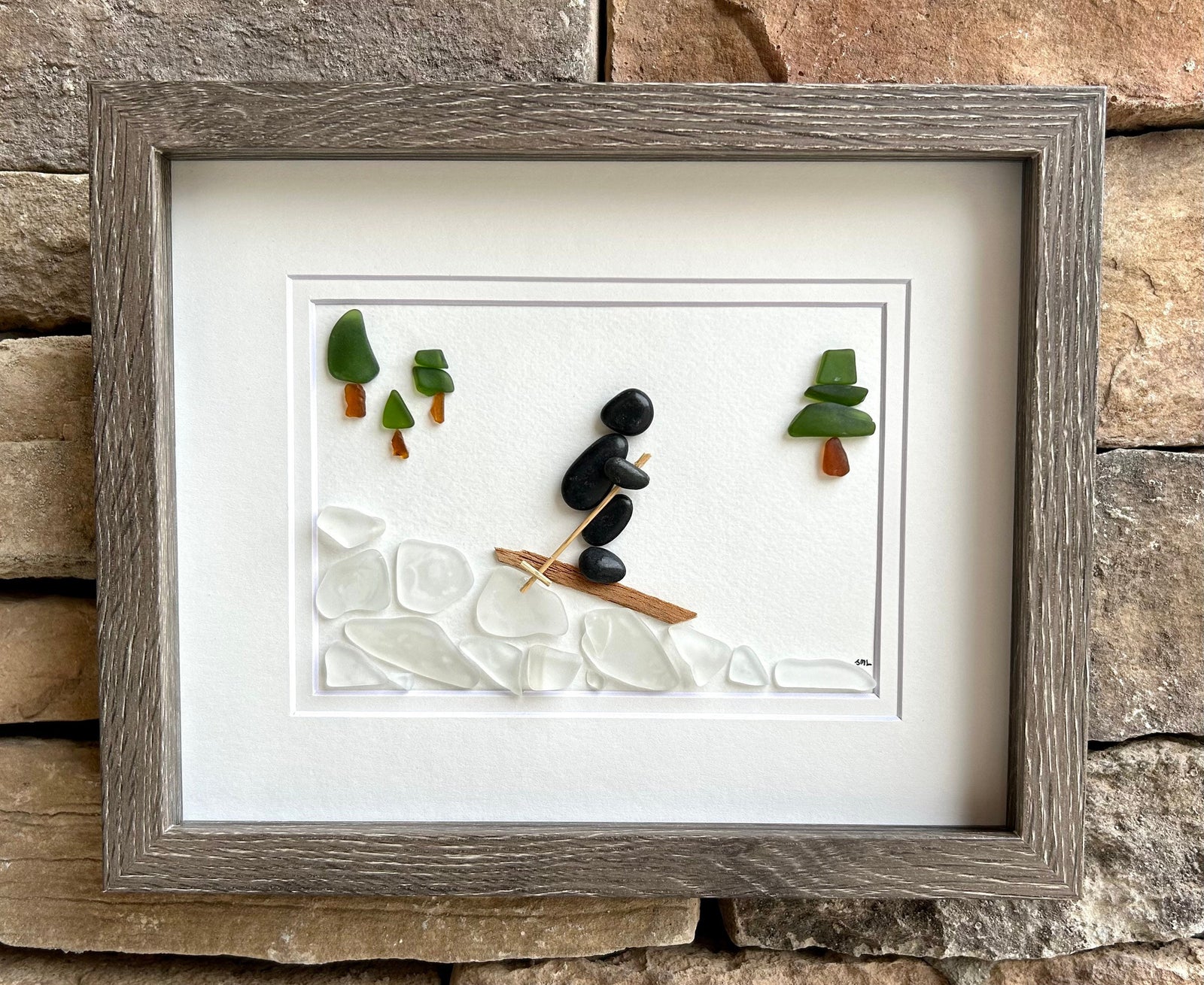 Skiing | Downhill Skiing | Cross Country Skiing | Love to Ski | Winter Fun | Snow Sports | Ski Season | 8x8 Pebble and Driftwood Art