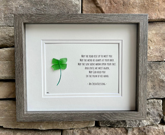 May The Road Rise Up To Meet You Irish Sea Glass Framed Art, 8x10 Handmade Irish Gift St Patrick’s Day, Ireland