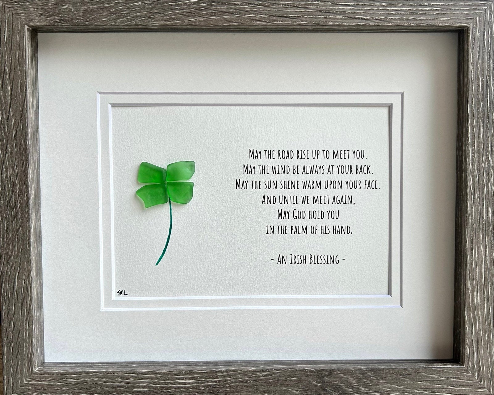 May The Road Rise Up To Meet You Irish Sea Glass Framed Art, 8x10 Handmade Irish Gift St Patrick’s Day, Ireland
