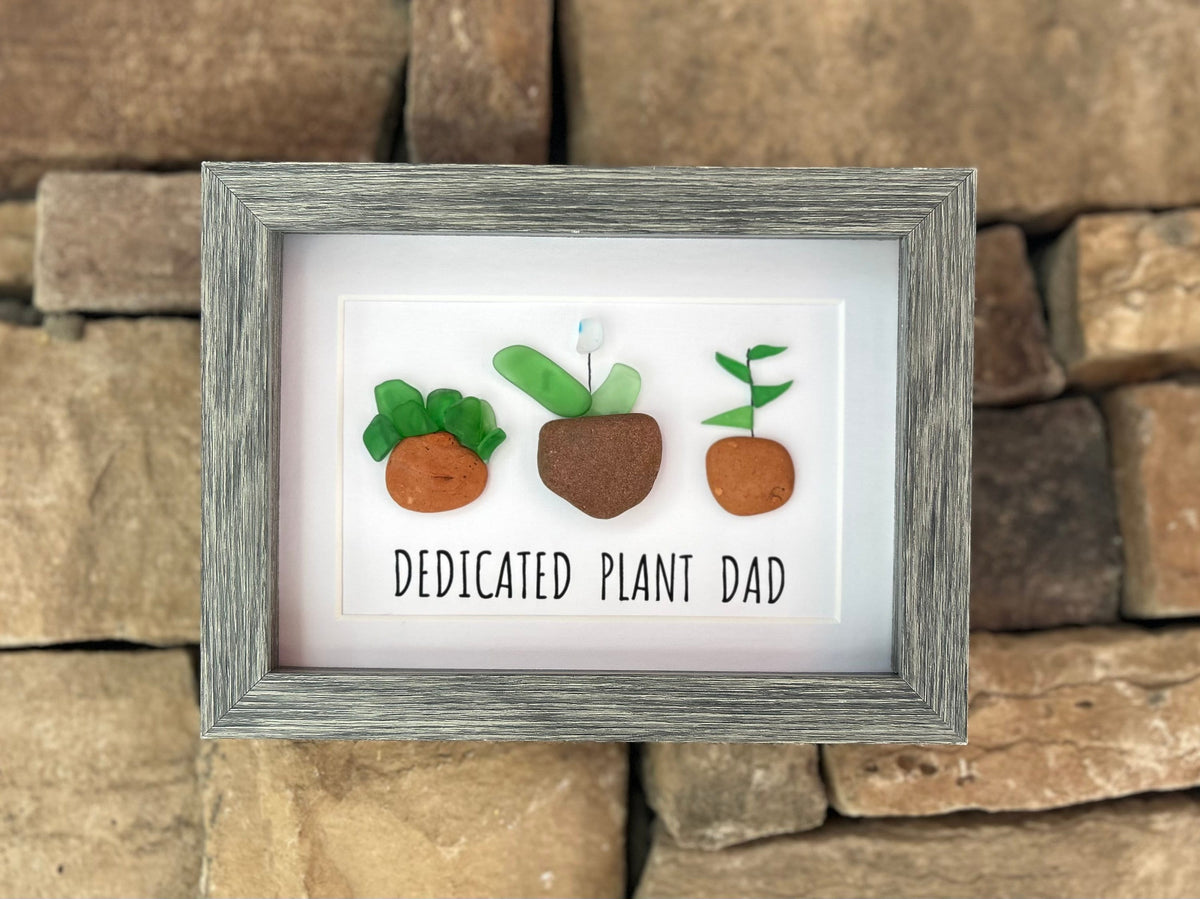Plant Dad Sea Glass Picture, 5x7 Framed Art for Gardener, Plant Lover
