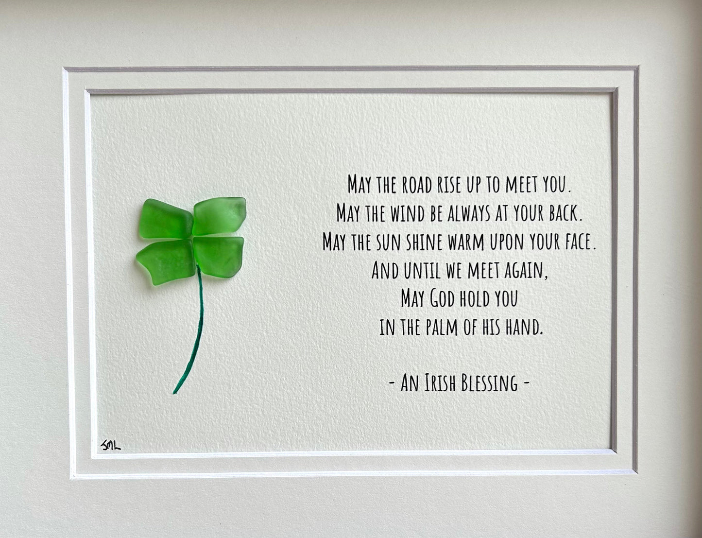 Irish Sea Glass Shamrock Framed Art, St. Patrick's Day Blessing