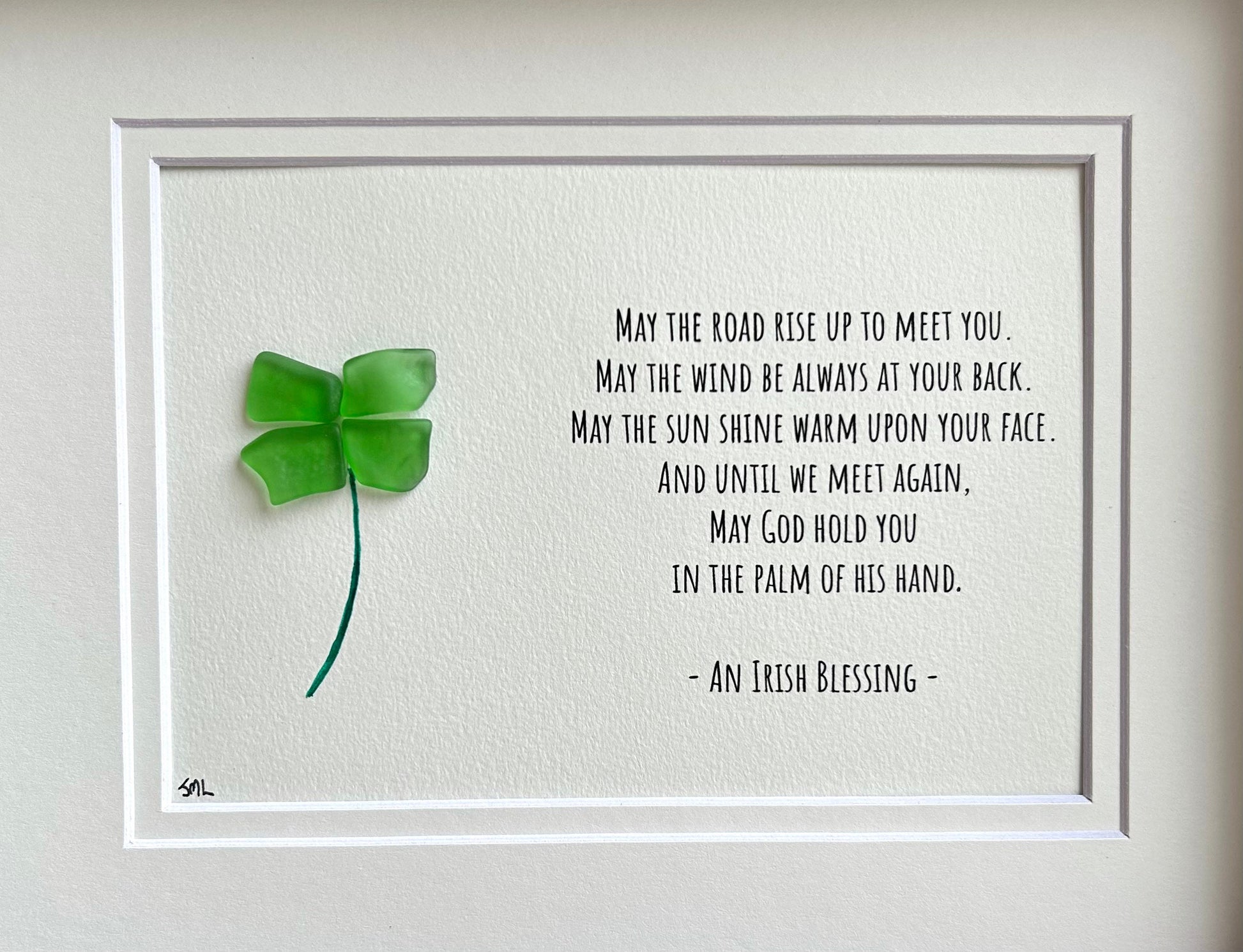 Irish Sea Glass Shamrock Framed Art, St. Patrick's Day Blessing