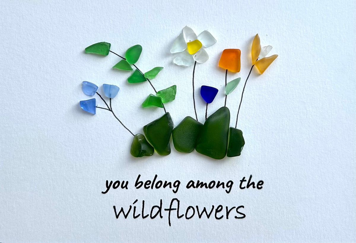 You Belong Among The Wildflowers Sea Glass Art, Original Framed Beach Artwork, Pretty Flowers