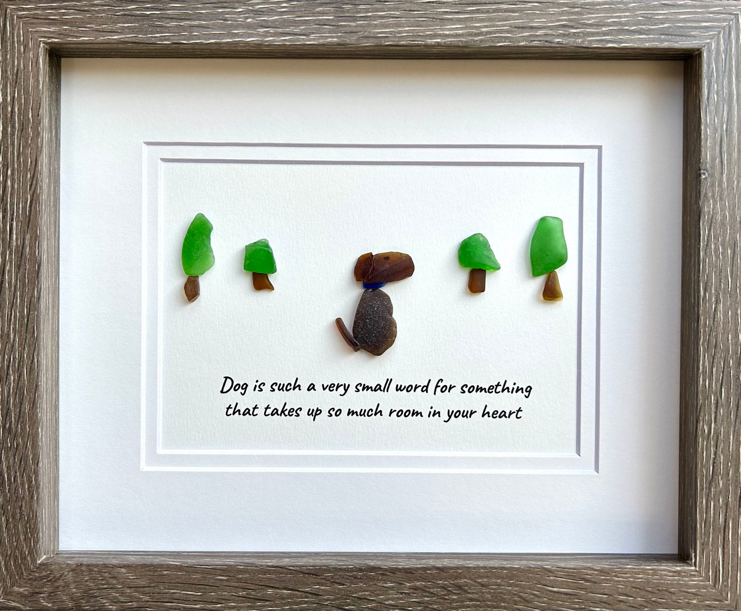 Handmade Dog Sea Glass Art, Framed Dog Lover Gift (8x10)