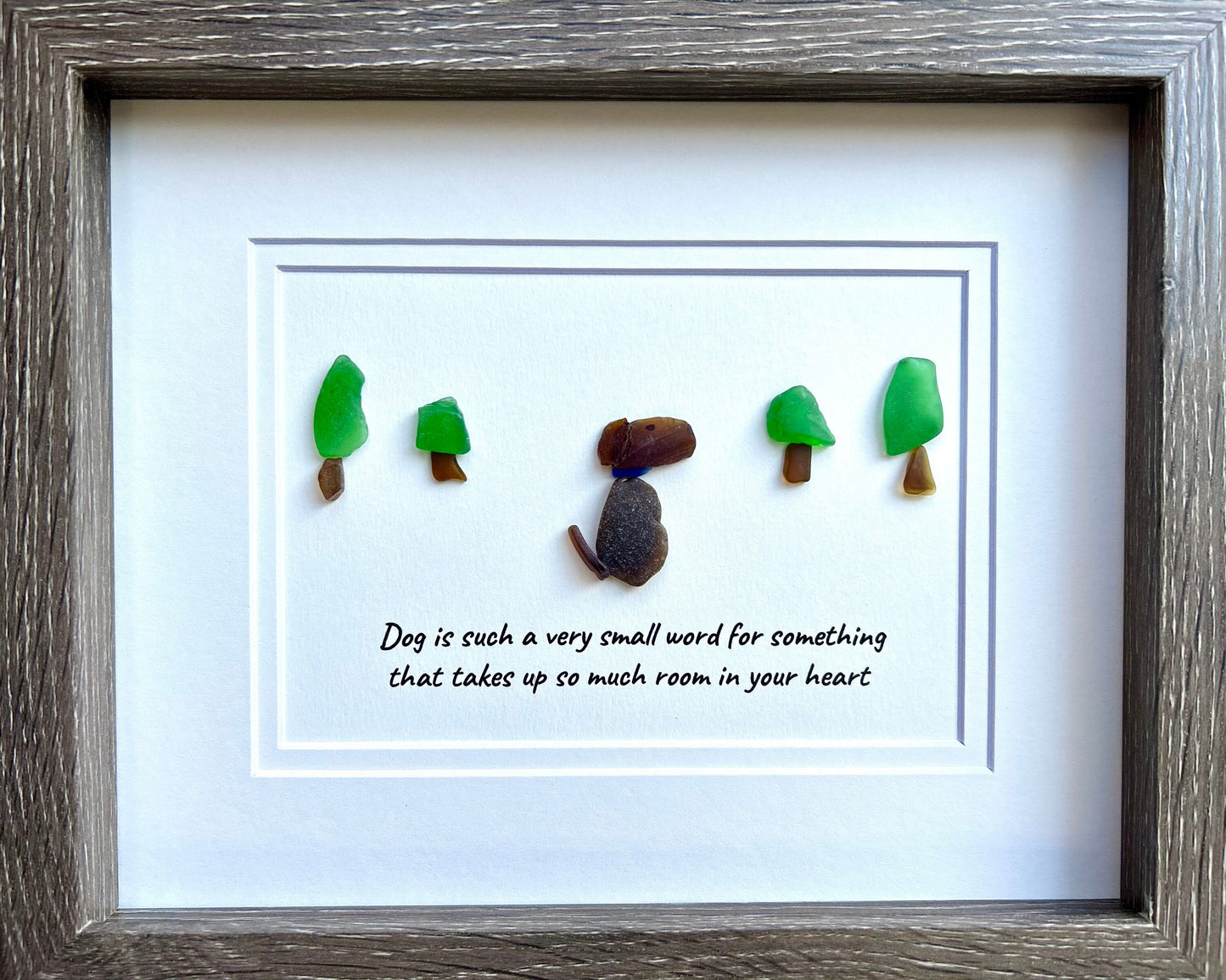 Handmade Dog Sea Glass Art, Framed Dog Lover Gift (8x10)