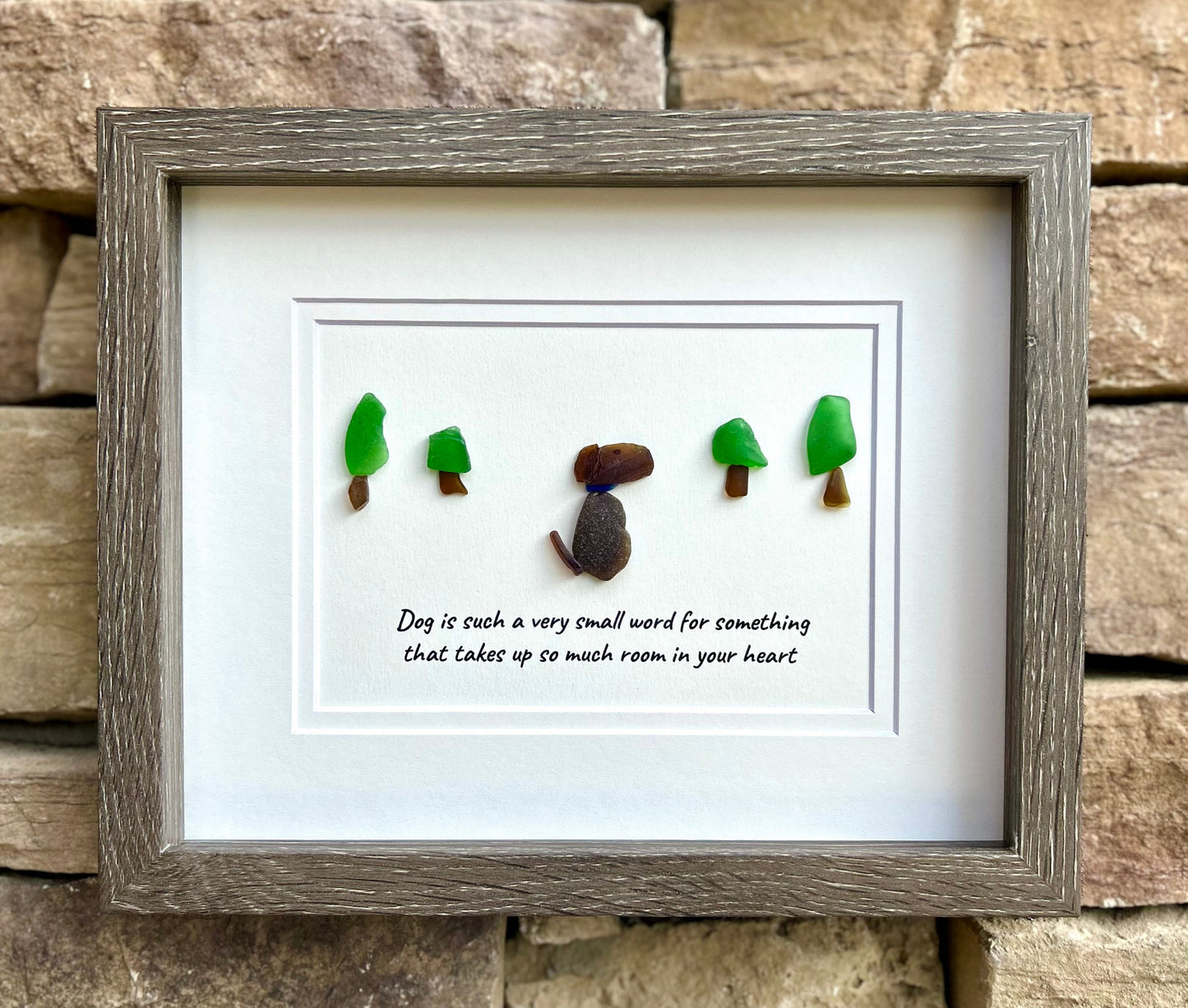Handmade Dog Sea Glass Art, Framed Dog Lover Gift (8x10)