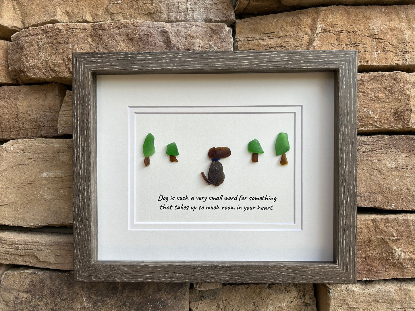Handmade Dog Sea Glass Art, Framed Dog Lover Gift (8x10)