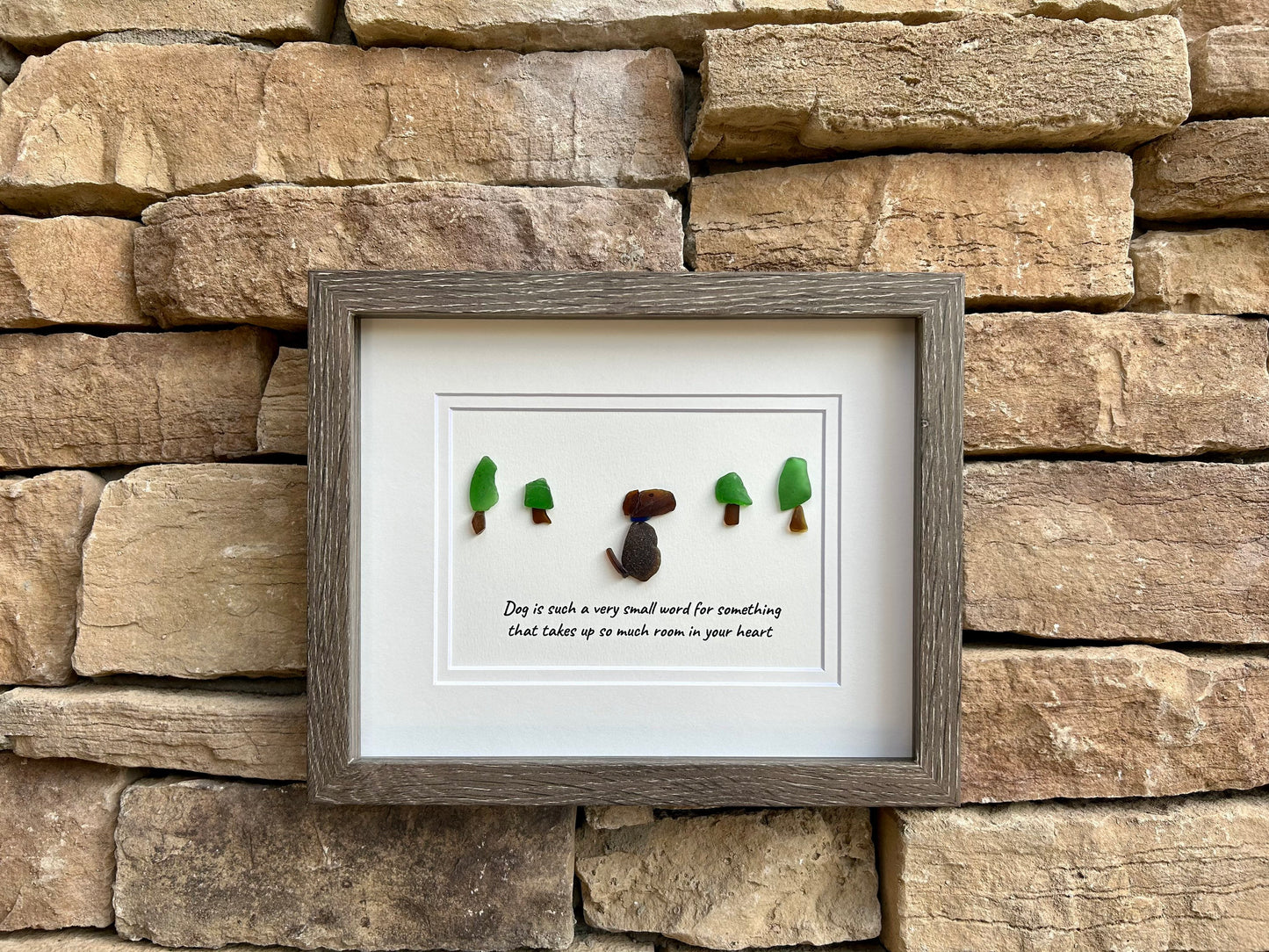 Handmade Dog Sea Glass Art, Framed Dog Lover Gift (8x10)