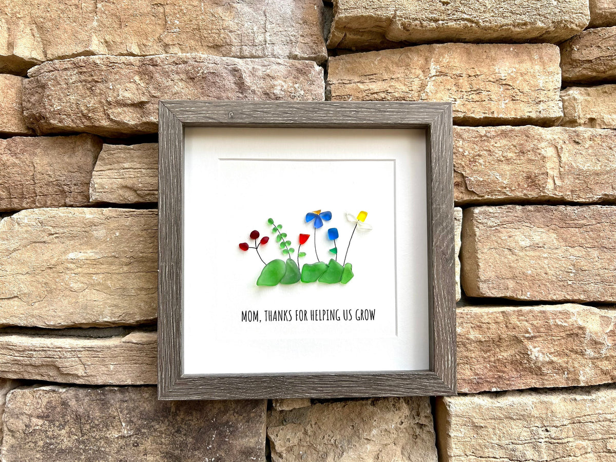 Mother’s Day Sea Glass Flowers, Framed 9x9 Picture, Unique Gift for Mom, Personalized Mother&#39;s Day Gift