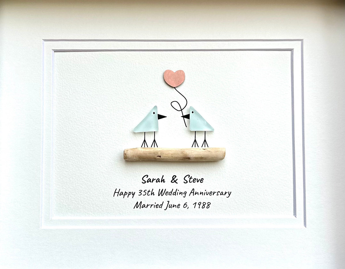 15th Wedding Anniversary Gift | Crystal Anniversary | 15 Year Anniversary | Gift for Wife, Husband, Parents, Couple | 8x10 Sea Glass Art