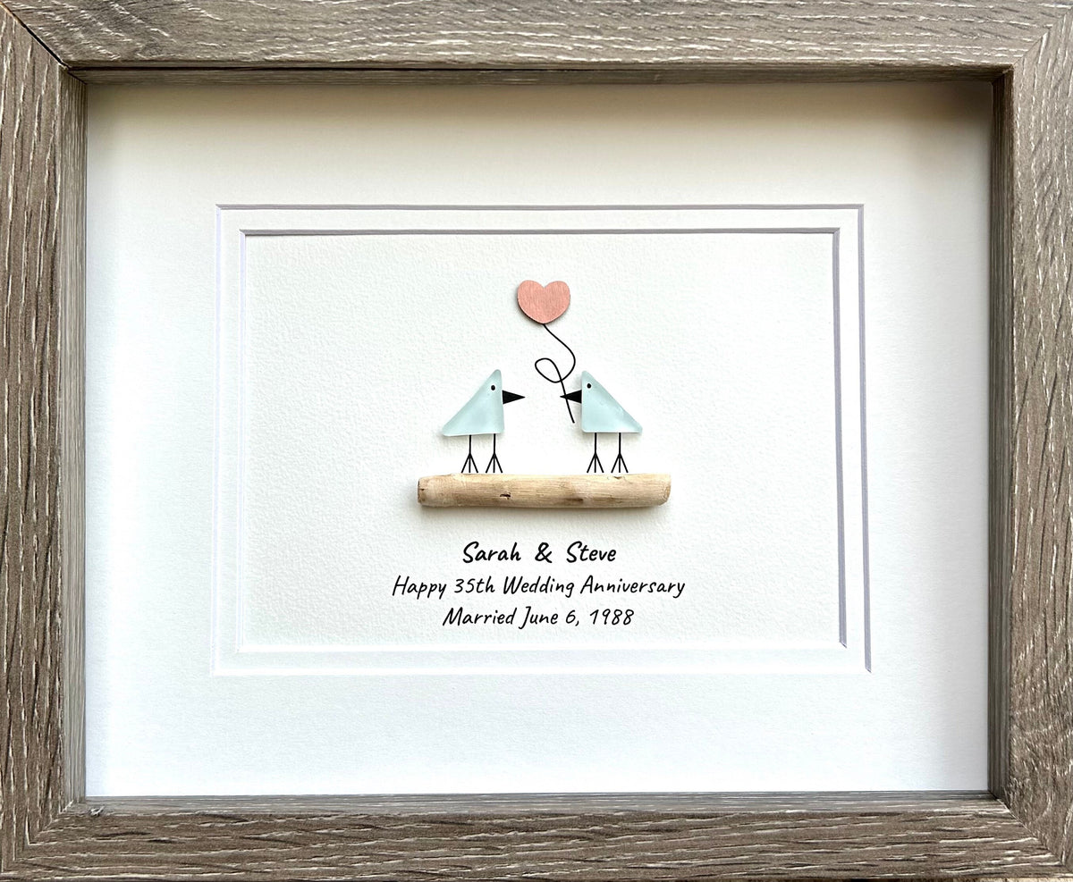 15th Wedding Anniversary Gift | Crystal Anniversary | 15 Year Anniversary | Gift for Wife, Husband, Parents, Couple | 8x10 Sea Glass Art