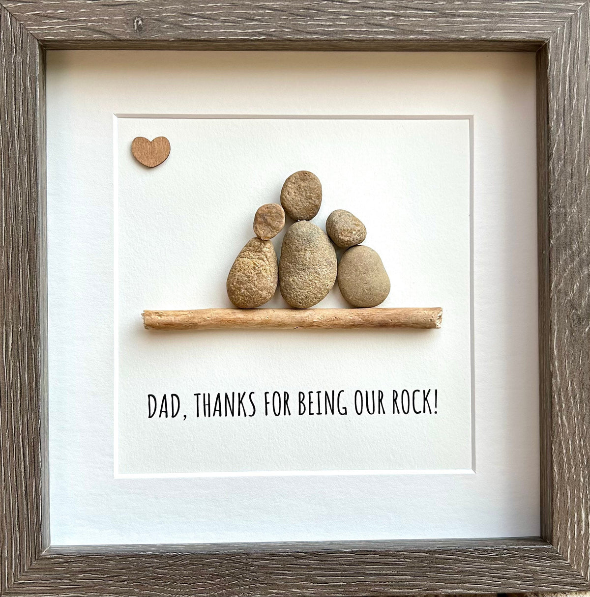 Framed Gift for Dad, Handmade Pebble Art &quot;Dad, Thanks for Being Our Rock&quot;, Gift From Kids to Dad, Personalized Father’s Day Gift
