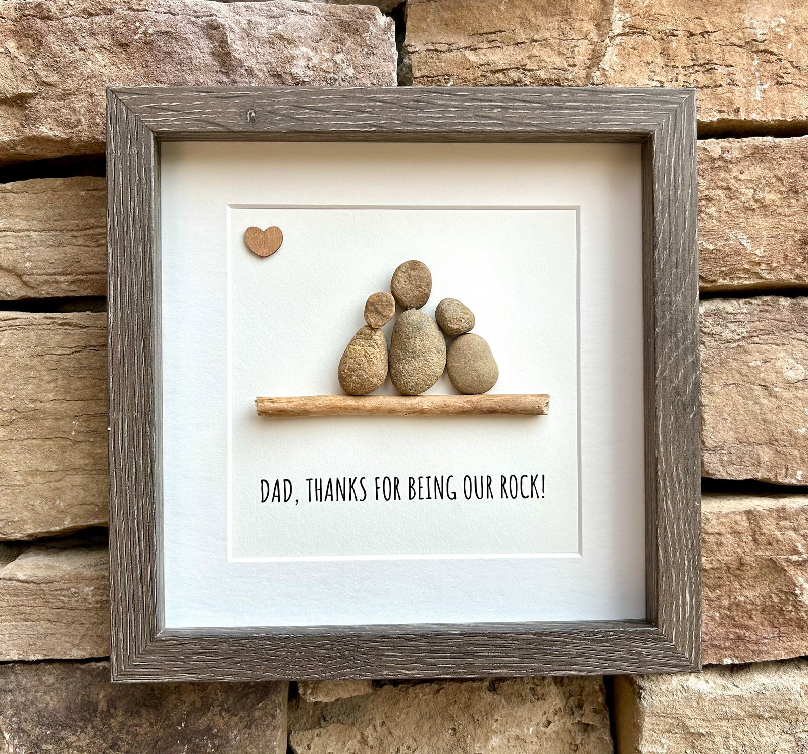 Framed Gift for Dad, Handmade Pebble Art "Dad, Thanks for Being Our Rock", Gift From Kids to Dad, Personalized Father’s Day Gift