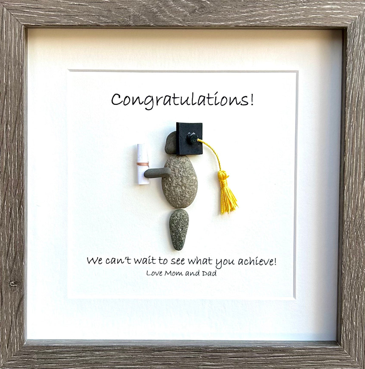 Framed Graduation Pebble Art Gift, 9x9 Personalized Picture, Graduation Gift for Daughter, Son, Child, Grandchild