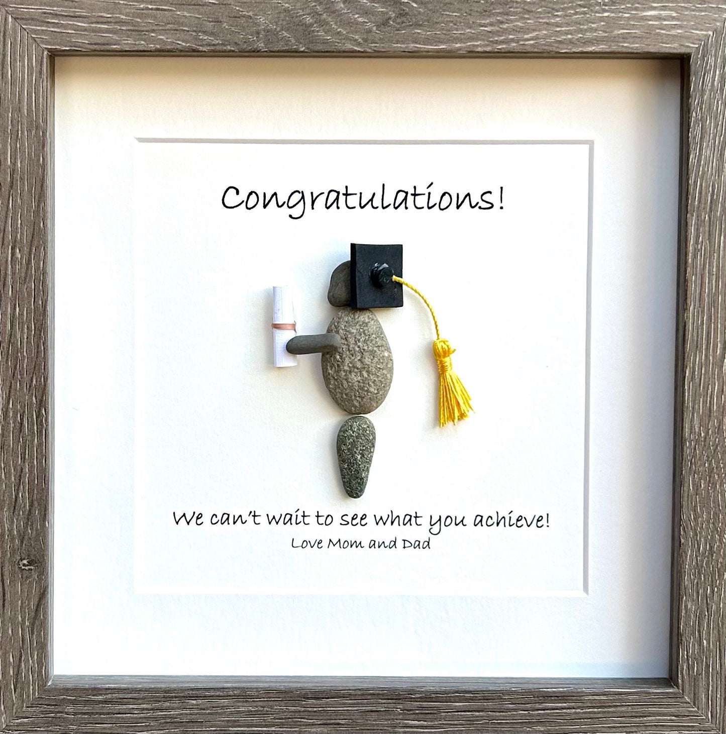 Framed Graduation Pebble Art Gift, 9x9 Personalized Picture, Graduation Gift for Daughter, Son, Child, Grandchild