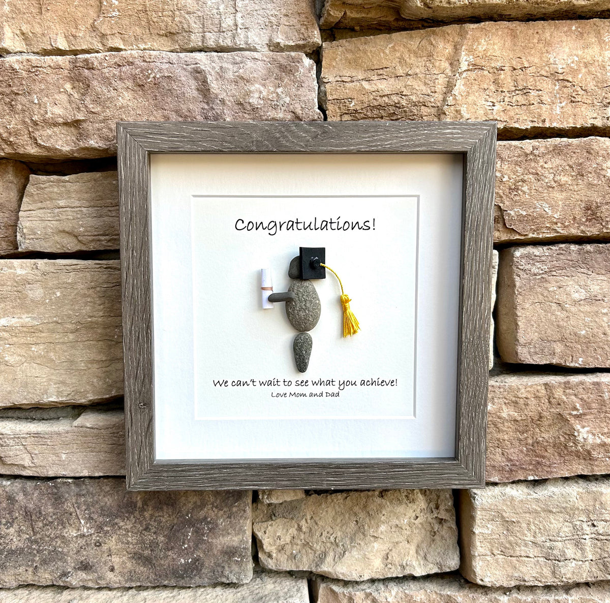 Framed Graduation Pebble Art Gift, 9x9 Personalized Picture, Graduation Gift for Daughter, Son, Child, Grandchild