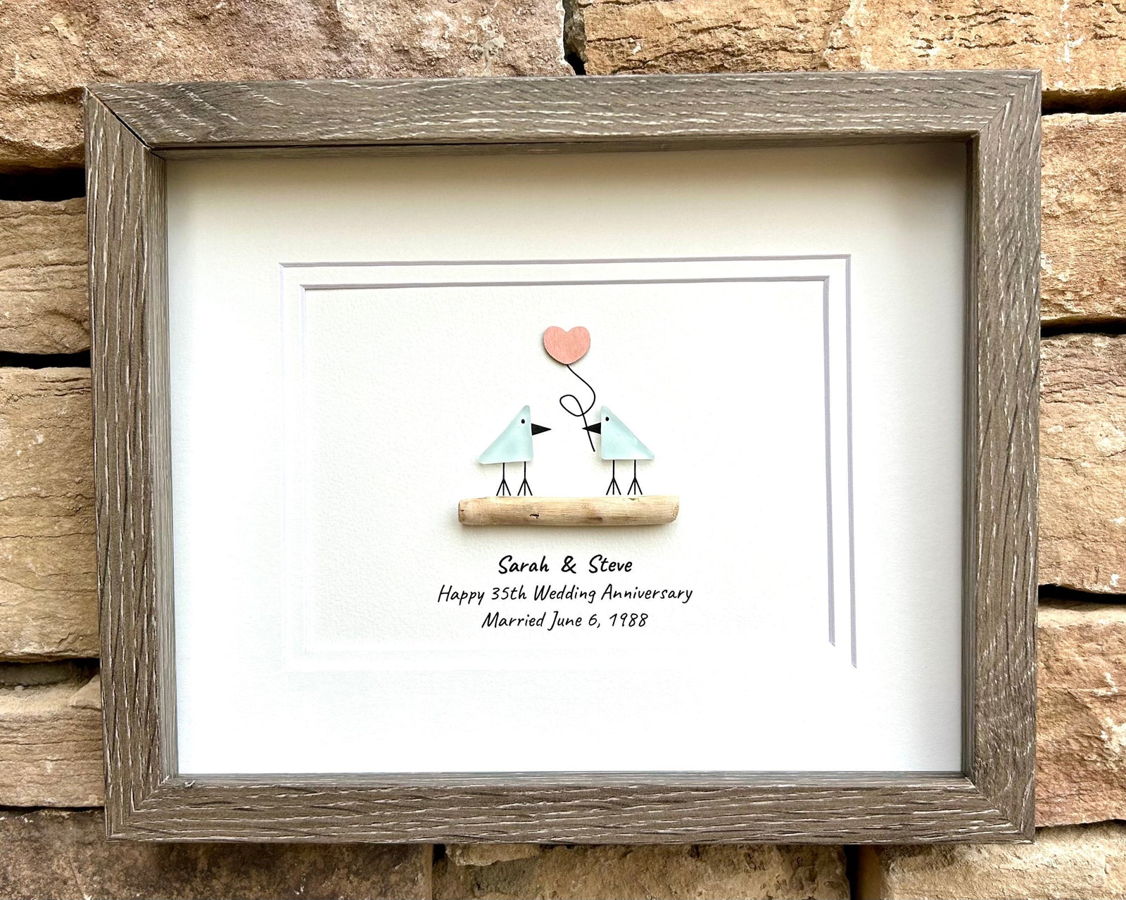 15th Wedding Anniversary Gift | Crystal Anniversary | 15 Year Anniversary | Gift for Wife, Husband, Parents, Couple | 8x10 Sea Glass Art