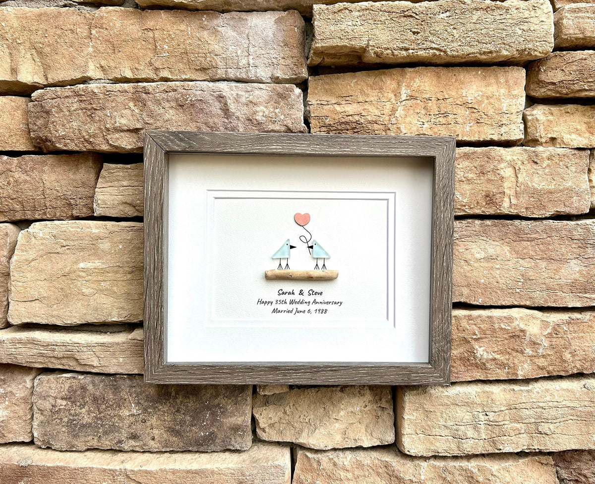 15th Wedding Anniversary Gift | Crystal Anniversary | 15 Year Anniversary | Gift for Wife, Husband, Parents, Couple | 8x10 Sea Glass Art