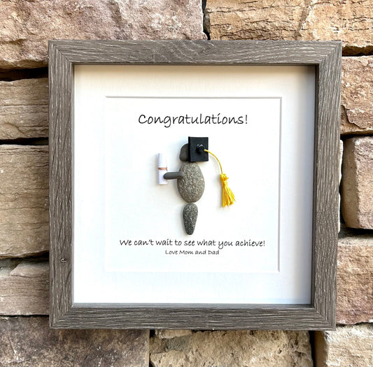 Framed Graduation Pebble Art Gift, 9x9 Personalized Picture, Graduation Gift for Daughter, Son, Child, Grandchild