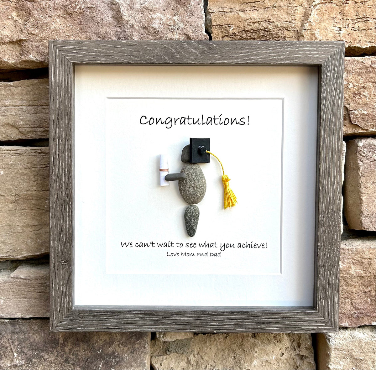 Framed Graduation Pebble Art Gift, 9x9 Personalized Picture, Graduation Gift for Daughter, Son, Child, Grandchild