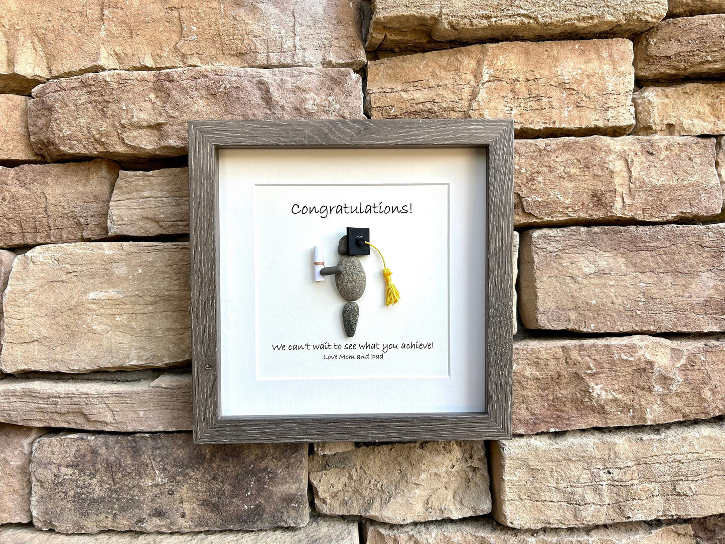 Framed Graduation Pebble Art Gift, 9x9 Personalized Picture, Graduation Gift for Daughter, Son, Child, Grandchild