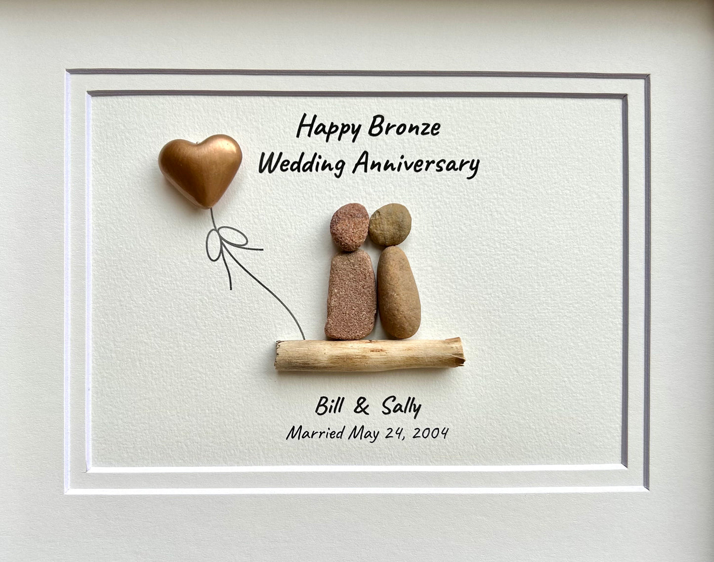 Personalized Pebble Art 8th Anniversary Gift | Bronze Heart