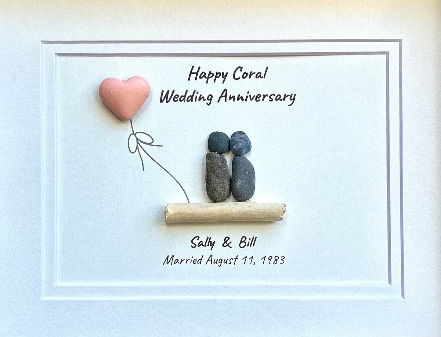 35th Wedding Anniversary | Coral Anniversary | Unique 35th Anniversary Gift | Gift for Wife, Husband, Parent, Couple | 8x10 Pebble Art