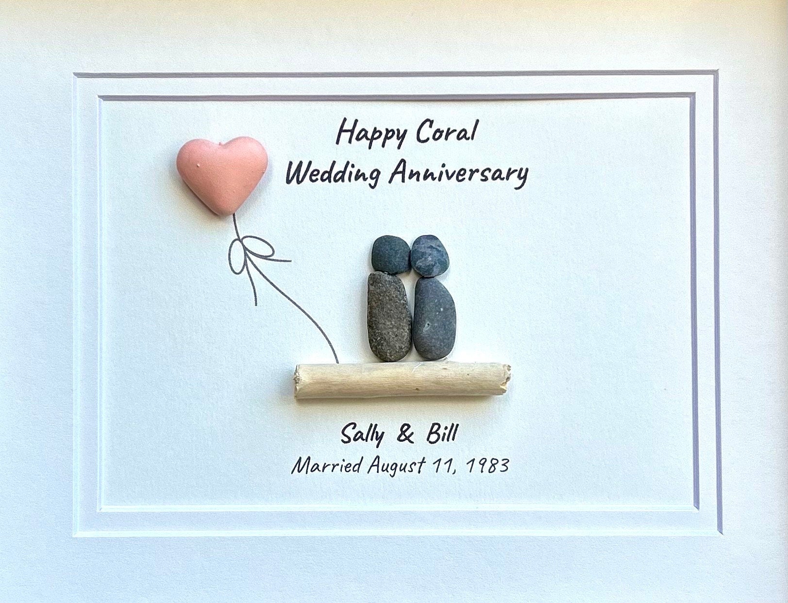 35th Wedding Anniversary | Coral Anniversary | Unique 35th Anniversary Gift | Gift for Wife, Husband, Parent, Couple | 8x10 Pebble Art