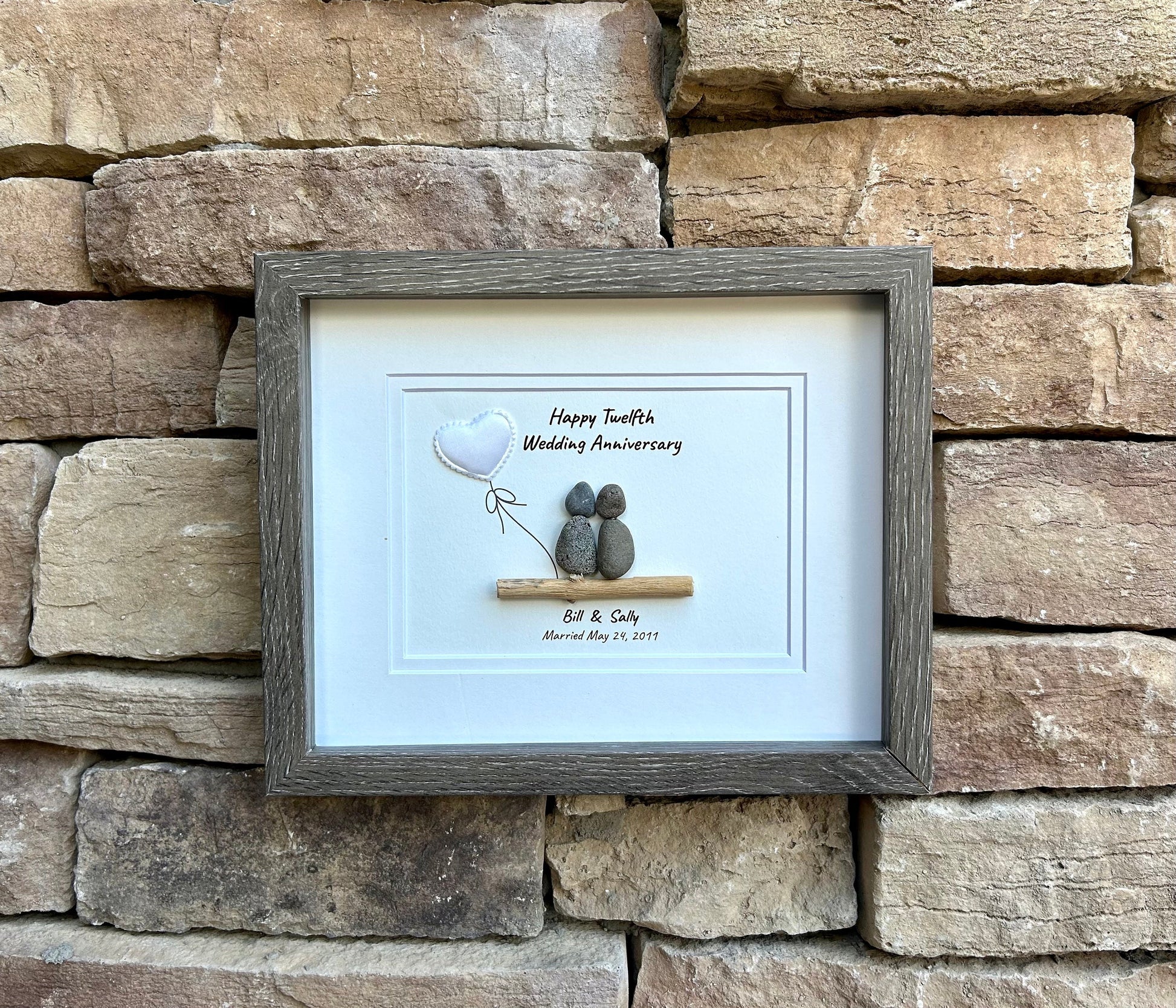 12th Wedding Anniversary Gift | Satin Anniversary |12 Year Anniversary | Gift for Wife, Husband, Parent, Couple, Friends | 8x10 Pebble Art