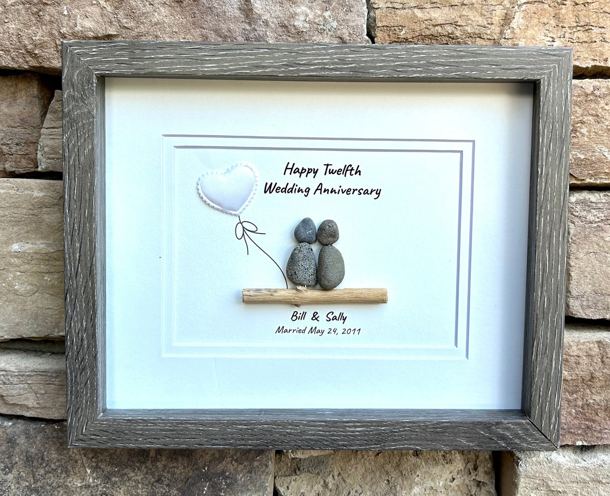 12th Silk Wedding Anniversary Personalized Gift, 8x10” Twelfth Anniversary Pebble Art, Satin Anniversary Gift for Wife, Husband, Friends