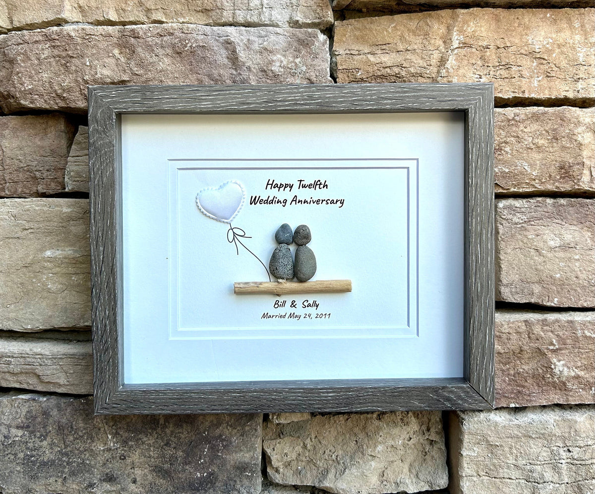 12th Silk Wedding Anniversary Personalized Gift, 8x10” Twelfth Anniversary Pebble Art, Satin Anniversary Gift for Wife, Husband, Friends