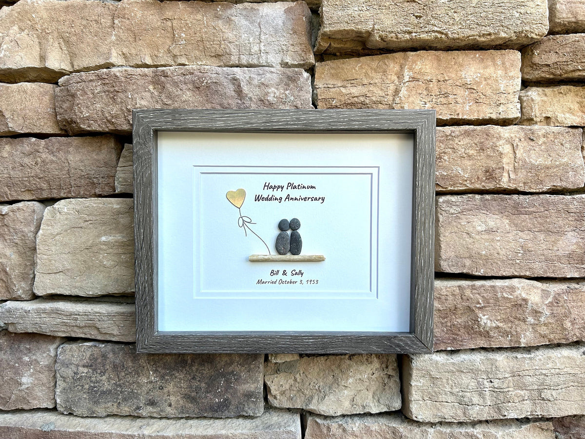 70th Wedding Anniversary 8x10&quot; Framed Pebble Art, Personalized Platinum Anniversary Gift from Parents, Wife, Husband, Friends