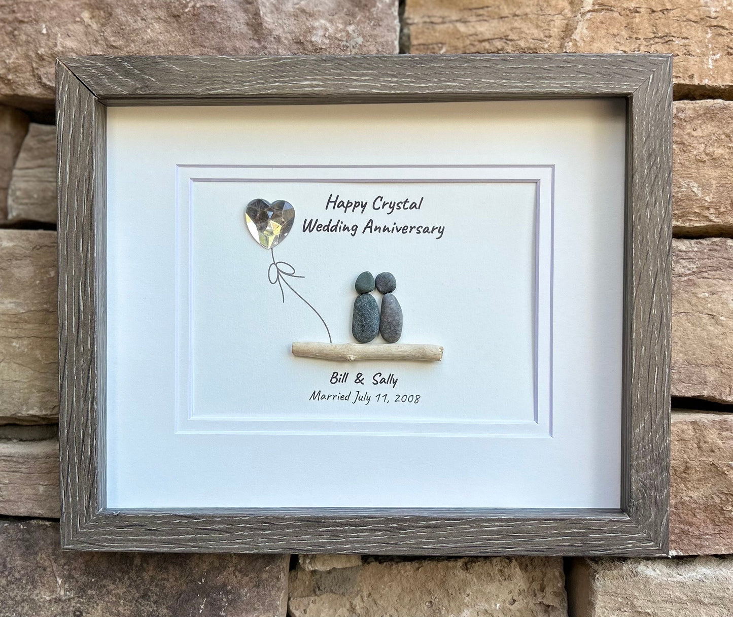 15th Wedding Anniversary Personalized Gift, Crystal Anniversary Pebble Art, 8x10 Framed Anniversary Gift for Wife, Husband, Parents