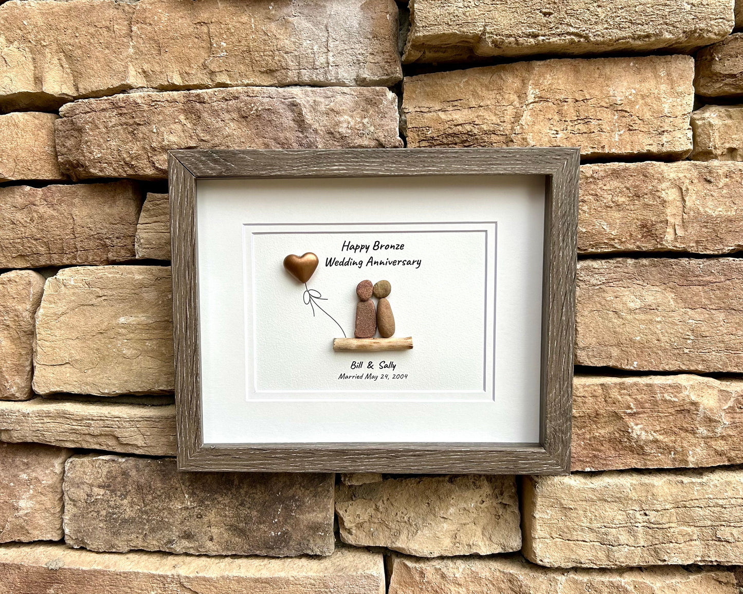 Personalized Pebble Art 8th Anniversary Gift | Bronze Heart