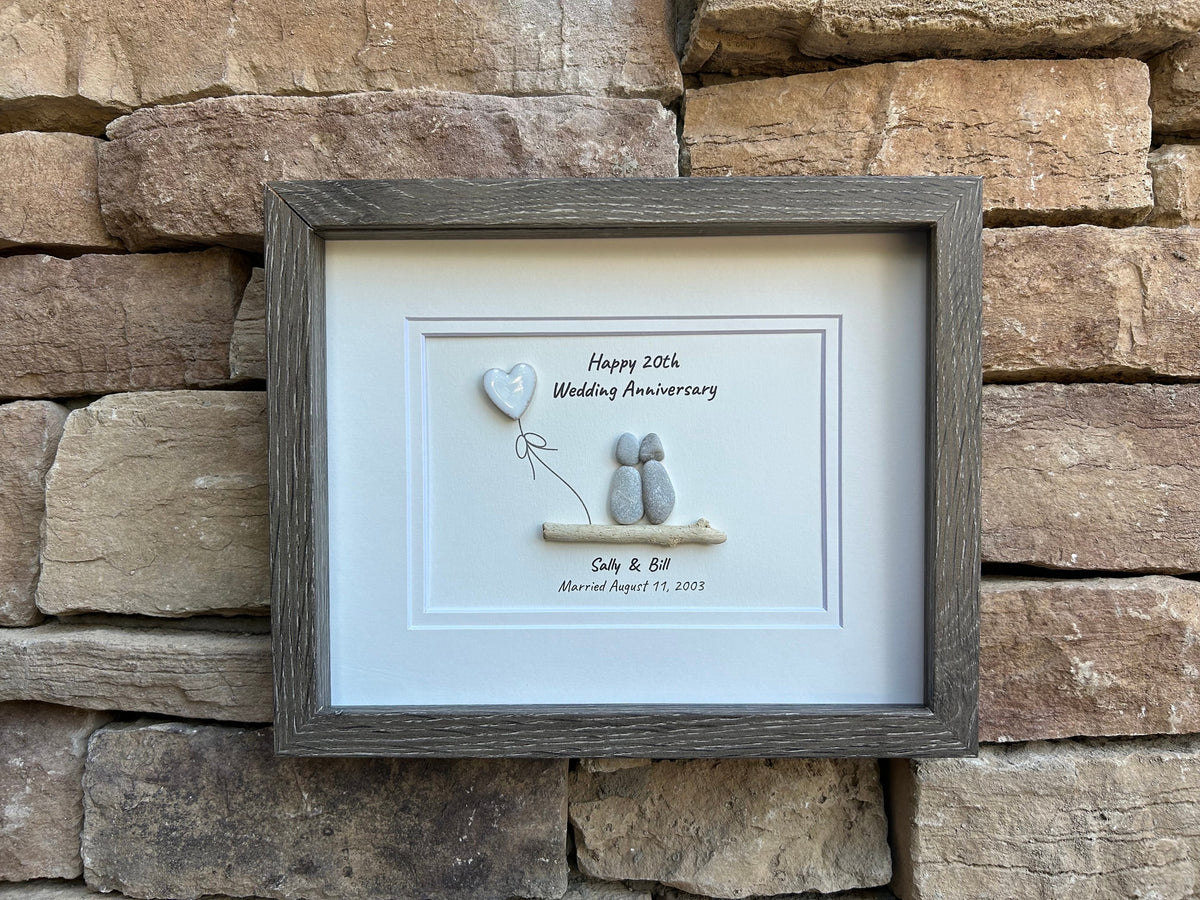 20th Wedding Anniversary Gift with China Heart | 8x10 Framed Pebble Art | Personalized Gift for Husband, Wife, or Couple