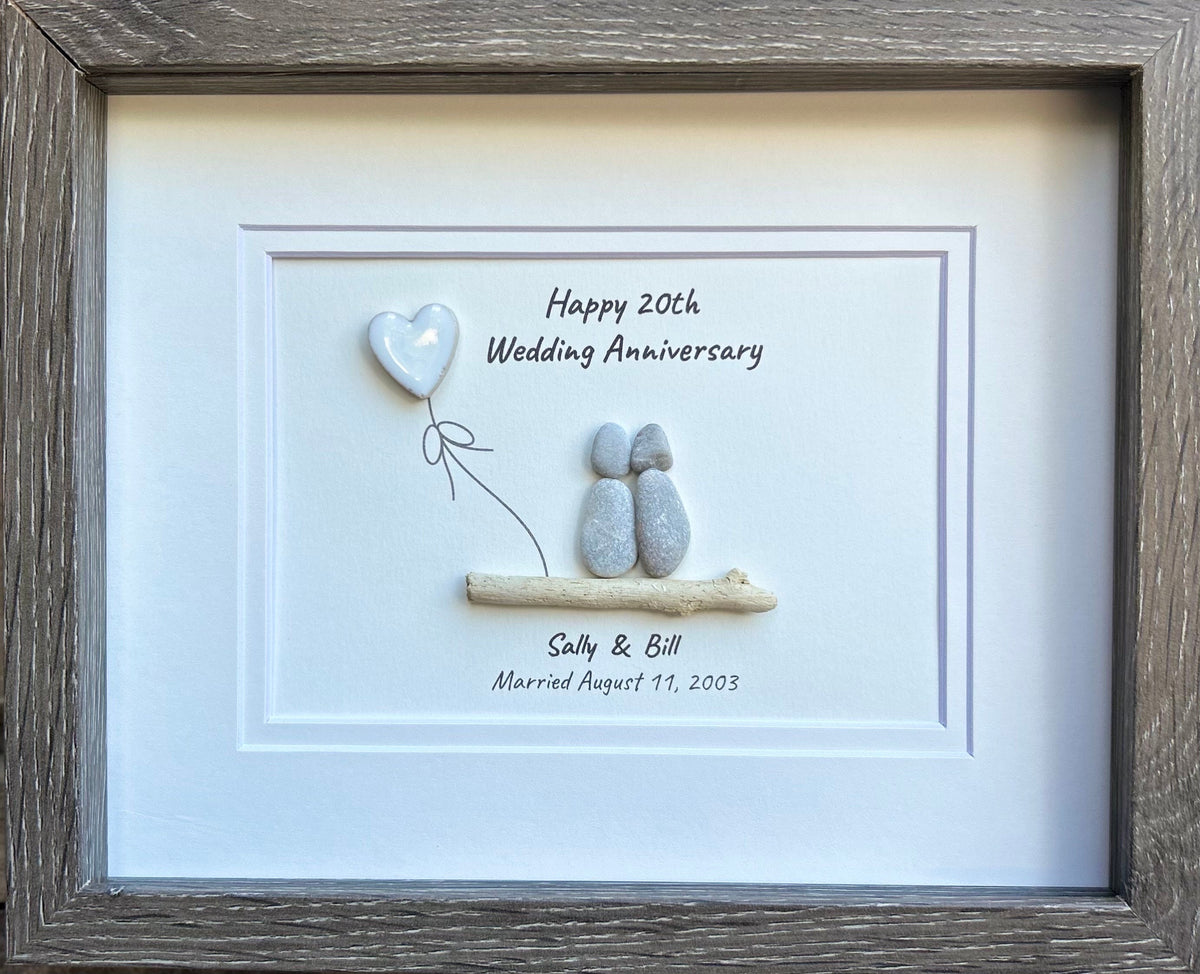 20th Wedding Anniversary Gift with China Heart | 8x10 Framed Pebble Art | Personalized Gift for Husband, Wife, or Couple