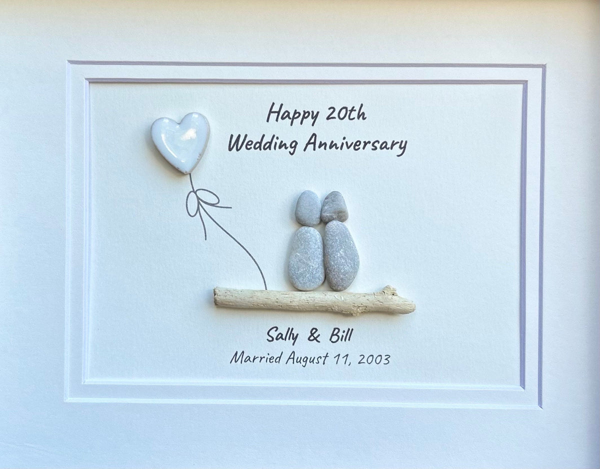 20th Wedding Anniversary Gift with China Heart | 8x10 Framed Pebble Art | Personalized Gift for Husband, Wife, or Couple