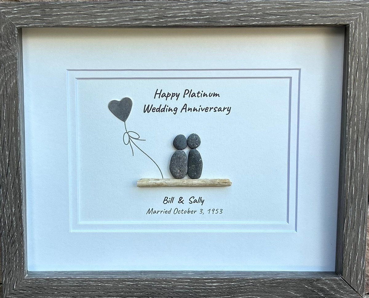 70th Wedding Anniversary 8x10&quot; Framed Pebble Art, Personalized Platinum Anniversary Gift from Parents, Wife, Husband, Friends