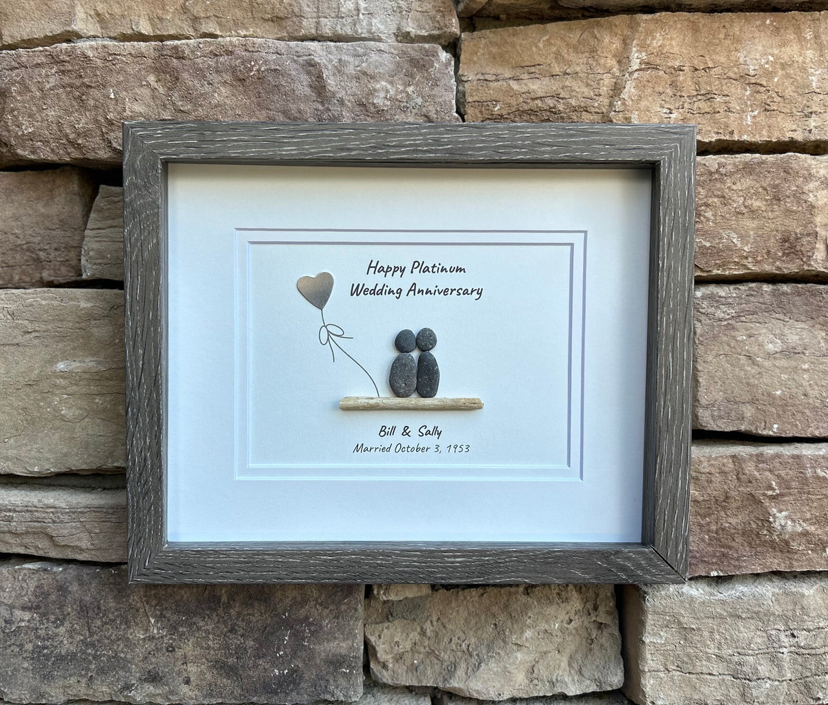 70th Wedding Anniversary 8x10&quot; Framed Pebble Art, Personalized Platinum Anniversary Gift from Parents, Wife, Husband, Friends