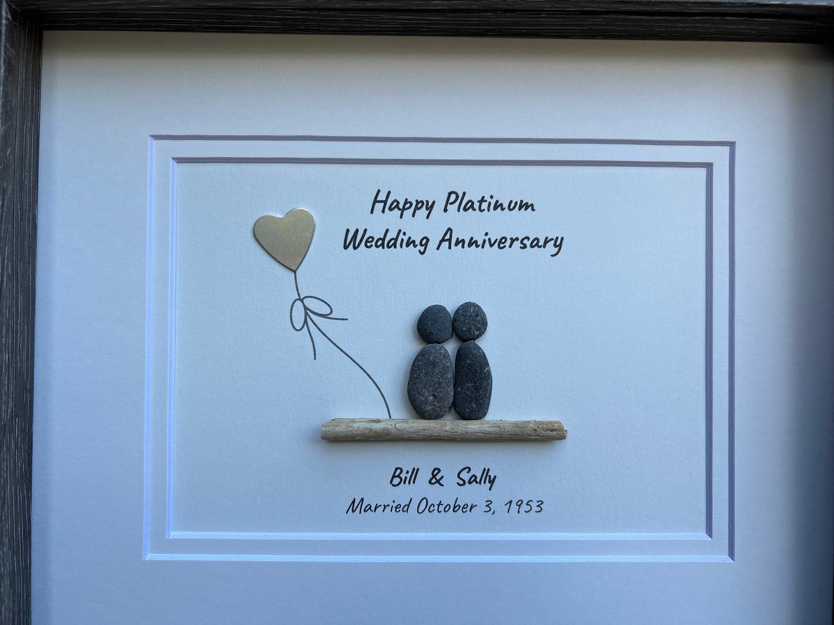 70th Wedding Anniversary 8x10&quot; Framed Pebble Art, Personalized Platinum Anniversary Gift from Parents, Wife, Husband, Friends
