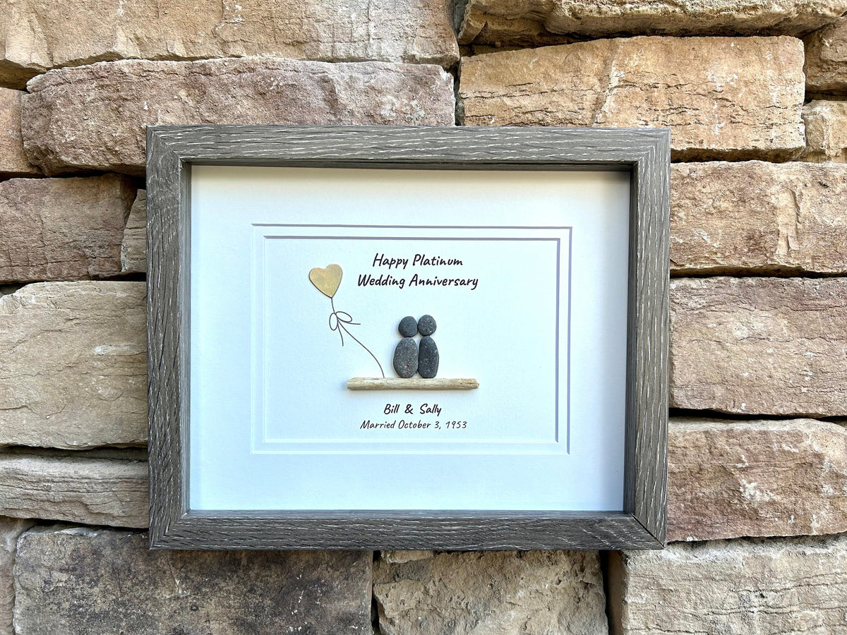 70th Wedding Anniversary 8x10&quot; Framed Pebble Art, Personalized Platinum Anniversary Gift from Parents, Wife, Husband, Friends