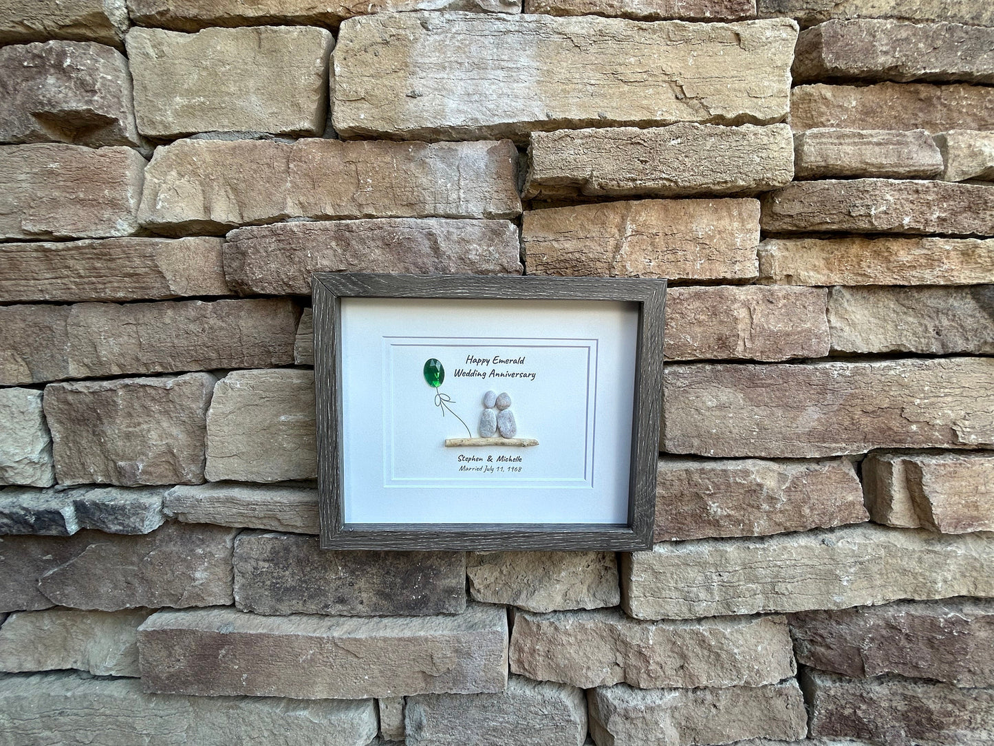 55th Wedding Anniversary Personalized Pebble Art, 8x10” Emerald Anniversary Gift for Parents, Wife, Husband, Friends