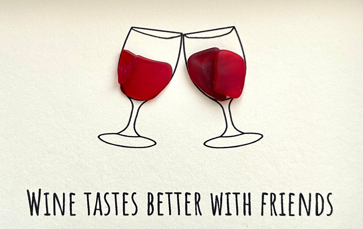 Wine Tastes Better With Friends Sea Glass Art, 5x7 Framed Handmade Picture, Bar Decoration, Cocktail Art, Housewarming Gift, Wine Lover
