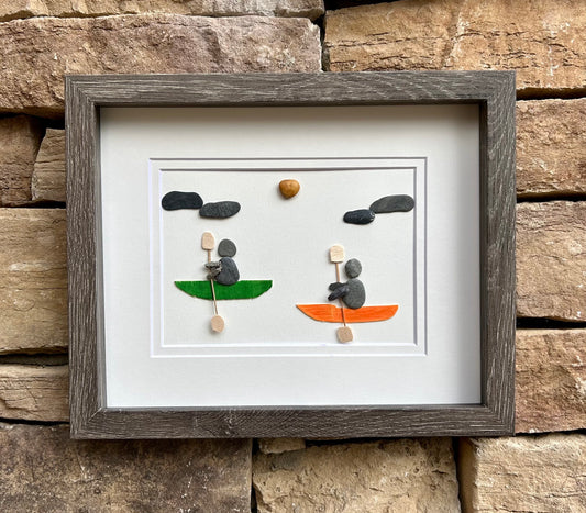 Kayaking Couple Pebble Art, 8x10"