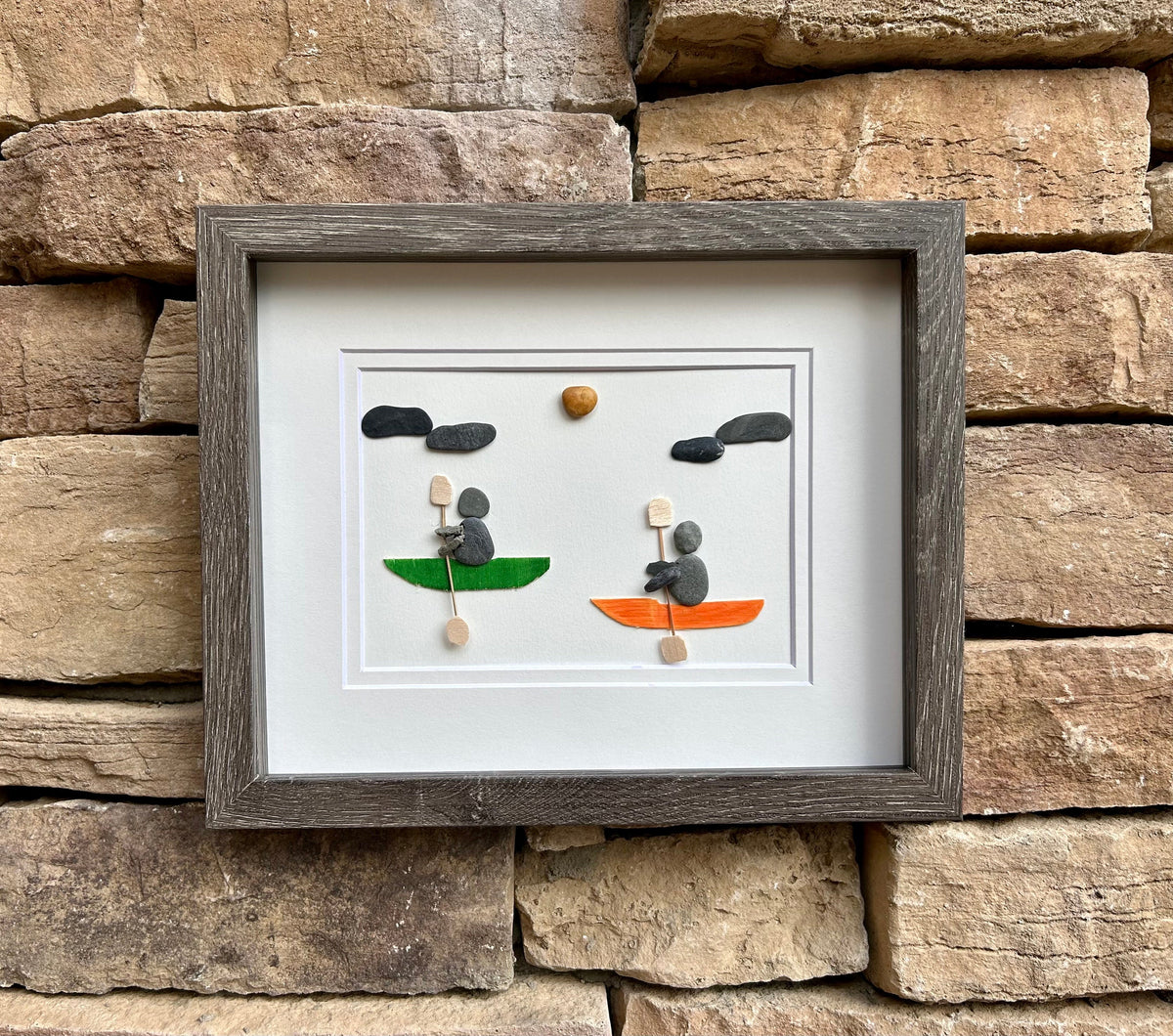 Pair of Kayakers 8x10 Framed Pebble Art, Handmade Personalizable Gift for Anyone That Loves the Water, Kayak Art, Kayak Gift, Kayak Poster