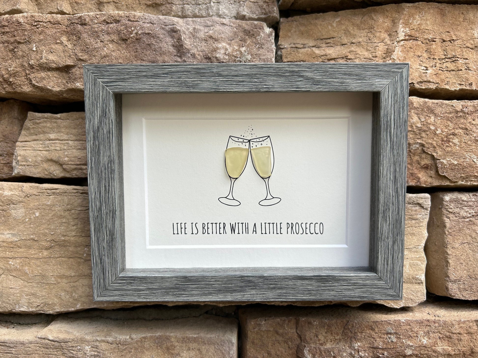 Sea Glass Prosecco Art, Funny Friend Gift, Champagne Bar Sign (6x8 Framed)