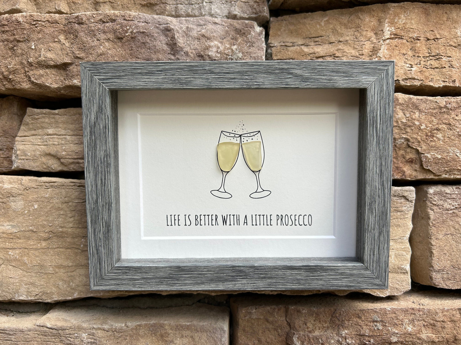 Life is Better With A Little Prosecco, 6x8 Framed Handmade Sea Glass Art, Champagne Art, Prosecco, Funny Gift for Friend, Funny Bar Sign